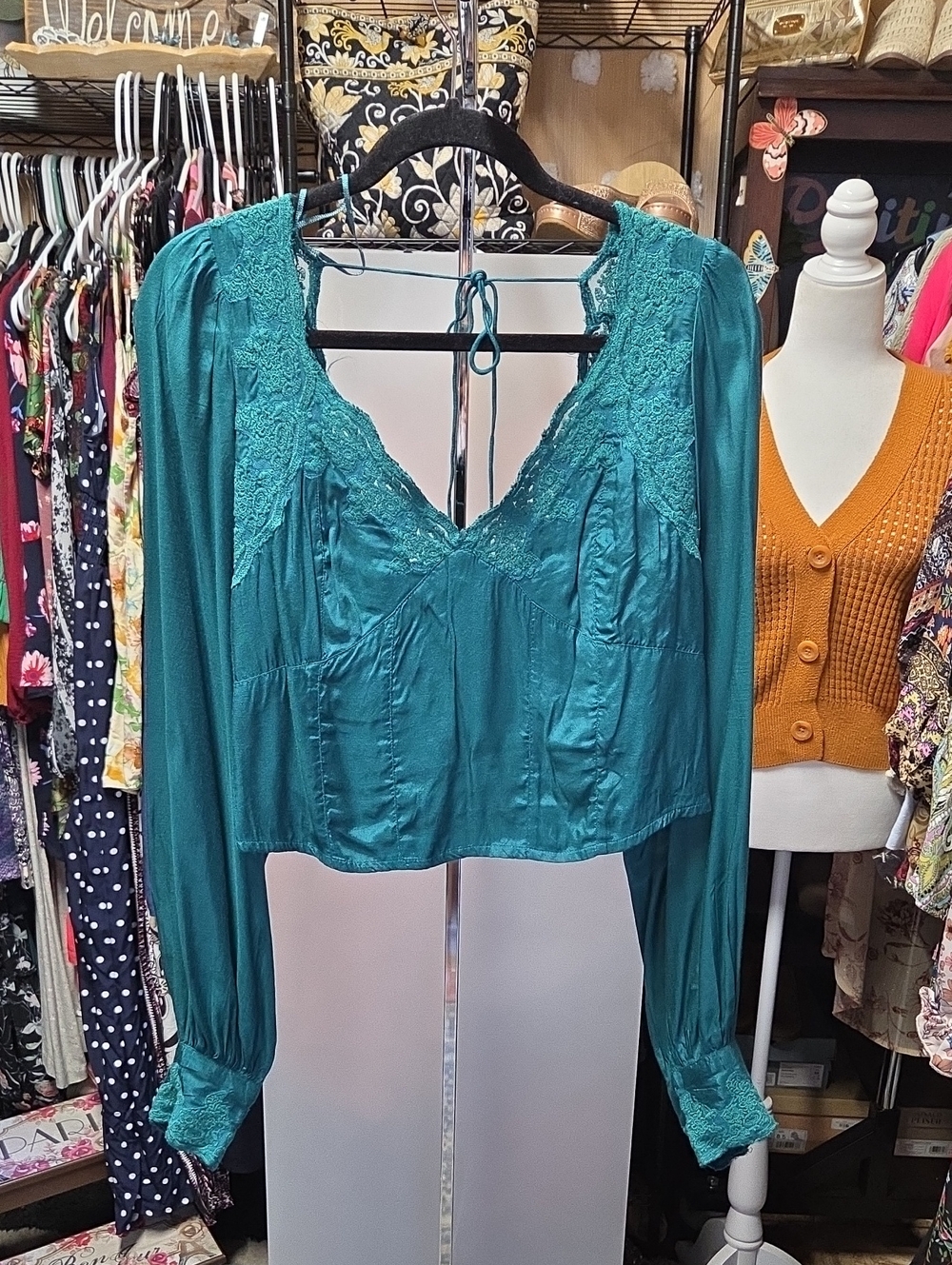Free People Janelle Lace Top in Green Balsam L